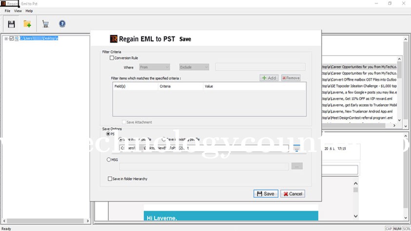 Regain EML to PST Converter Screenshots